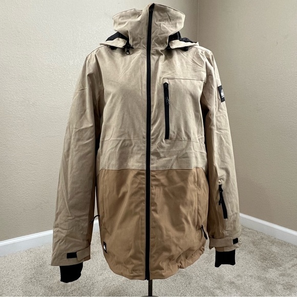 Quiksilver Men's Ski Jacket Coat Water Resistant Adjustable Hood Size Small Tan - Picture 1 of 15